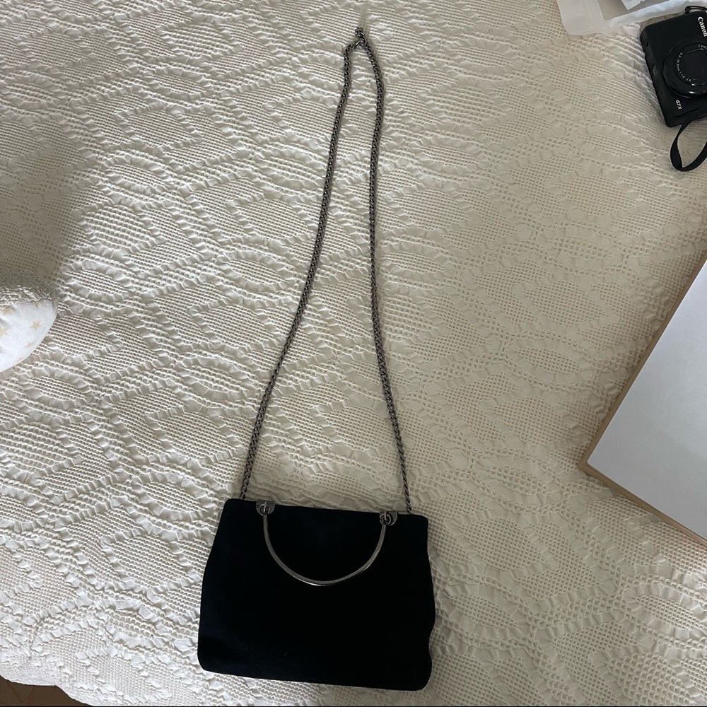 Black Suede Gunmetal Chain Bag